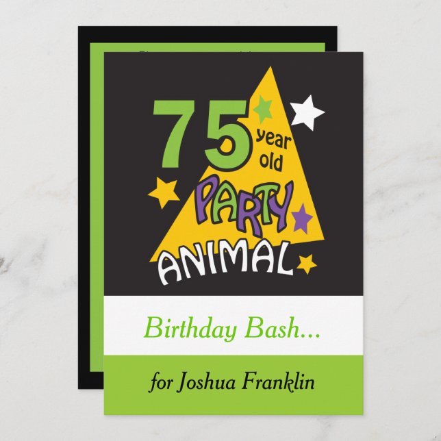 75 Year Old Party Animal - 75th Birthday Invitation (Front/Back)