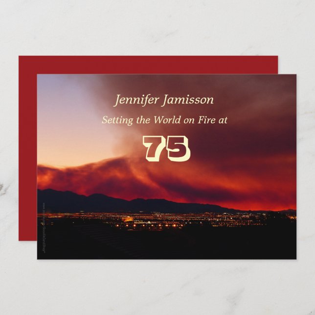 75 Years Old Birthday Party Setting World on Fire Invitation (Front/Back)