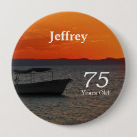 75 Years Old, Fishing Boat Button Pin