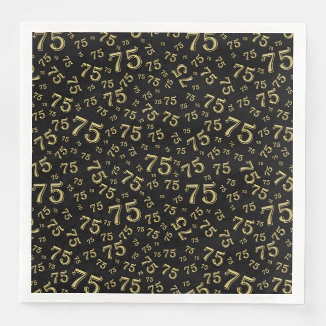 75th Age Random Number Pattern Black/Gold Napkin (Front)