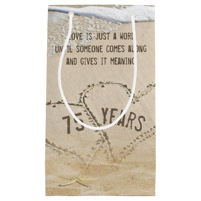75th Anniversary Beach Hearts and Starfish Small Gift Bag (Front)