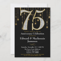75th Anniversary Invitation Black Gold Diamonds