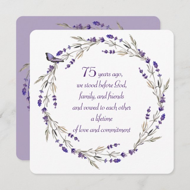 75th Anniversary Lavender Wreath Invitation (Front/Back)