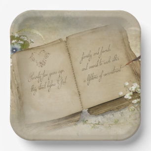 75th Anniversary Old Book  Paper Plate