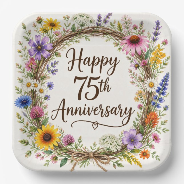 75th Anniversary Paper Plates, 75 Year Wedding Plate (Front)