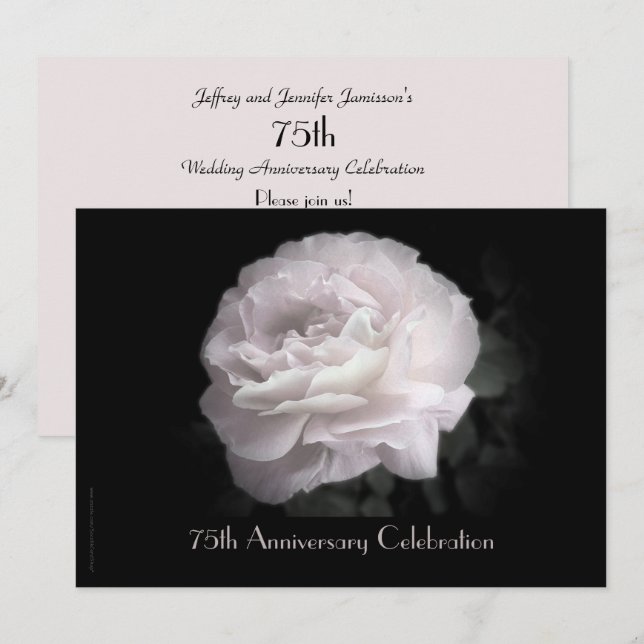 75th Anniversary Party Pale Pink Rose Floral Invitation (Front/Back)