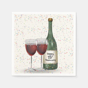 75th Anniversary Party Wine Bottle and Two Glasses Napkin