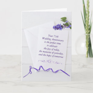 75th Anniversary Purple Flowers On White Wood Card