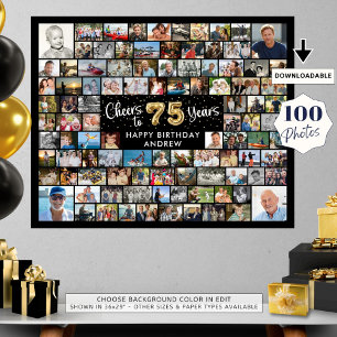 75th Birthday 100 Photos Black Gold Cheers To Year Poster