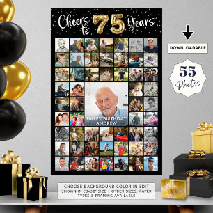 75th Birthday 55 Photo Collage Cheers to 75 Years Poster
