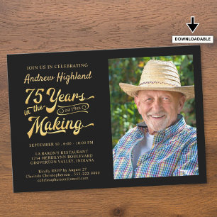 75th Birthday 75 YEARS IN THE MAKING Black Gold Invitation