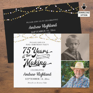 75th Birthday 75 YEARS IN THE MAKING Black Gold Invitation