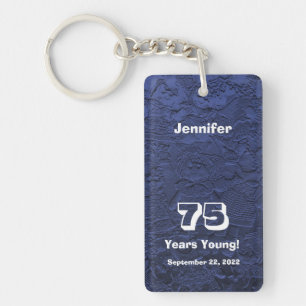 75th Birthday 75 Years Young Blue Dolls Keychain