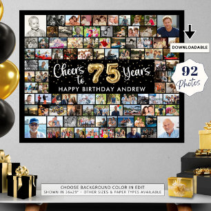 75th Birthday 92 Photos Black Gold Cheers To Years Poster