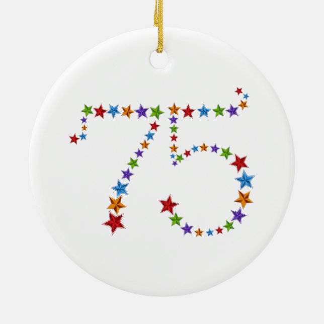 75th Birthday Anniversary Star Pattern Number Ceramic Ornament (Back)