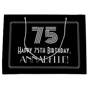 75th Birthday — Art Deco Inspired Look "75" & Name Large Gift Bag