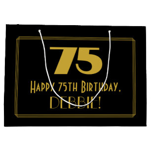 75th Birthday — Art Deco Inspired Look "75" & Name Large Gift Bag