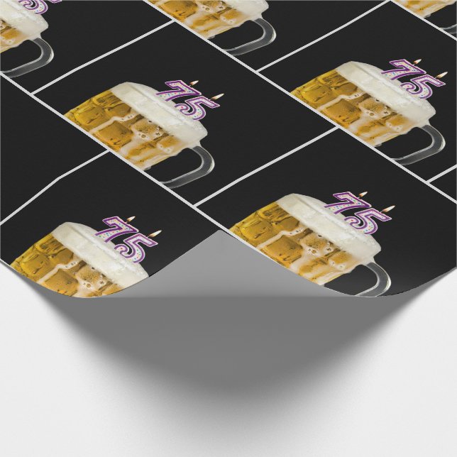 75th Birthday Beer Mug With Candles Wrapping Paper (Corner)