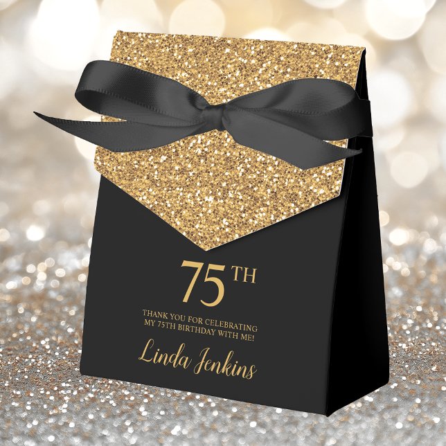 75th Birthday Black Gold Glitter Thank You Favour Box (Creator Uploaded)