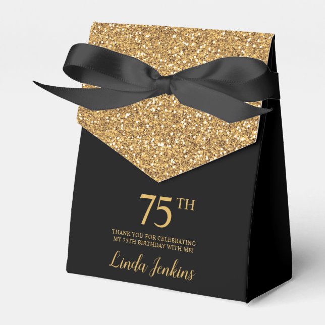 75th Birthday Black Gold Glitter Thank You Favour Box (Front Side)