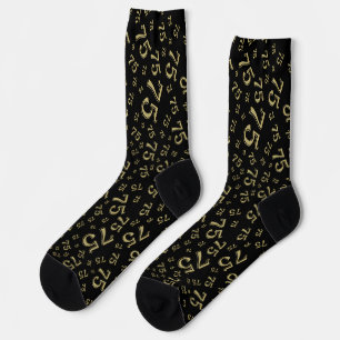 75th Birthday Black/Gold Random Number Pattern Socks