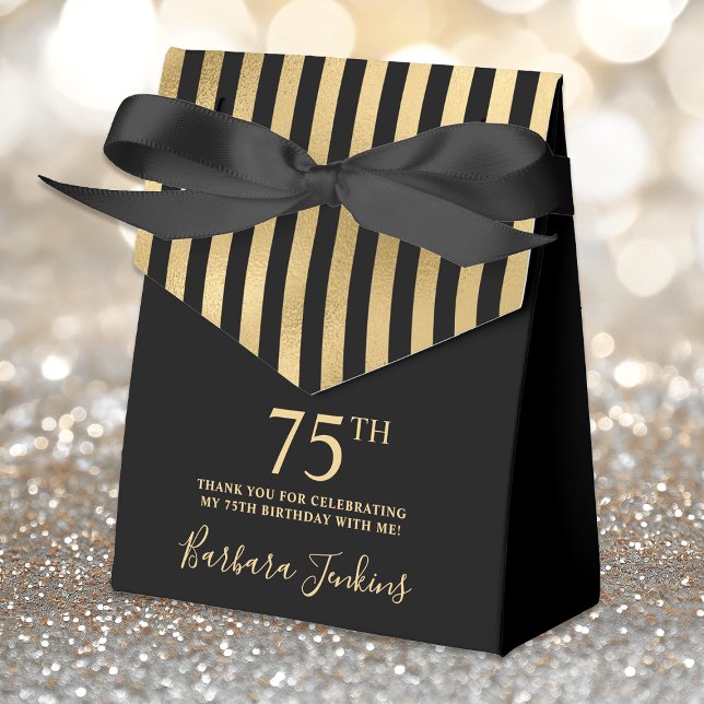 75th Birthday Black Gold Striped Thank You Favour Box (Creator Uploaded)
