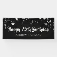 75th Birthday Black Silver Stars Personalised