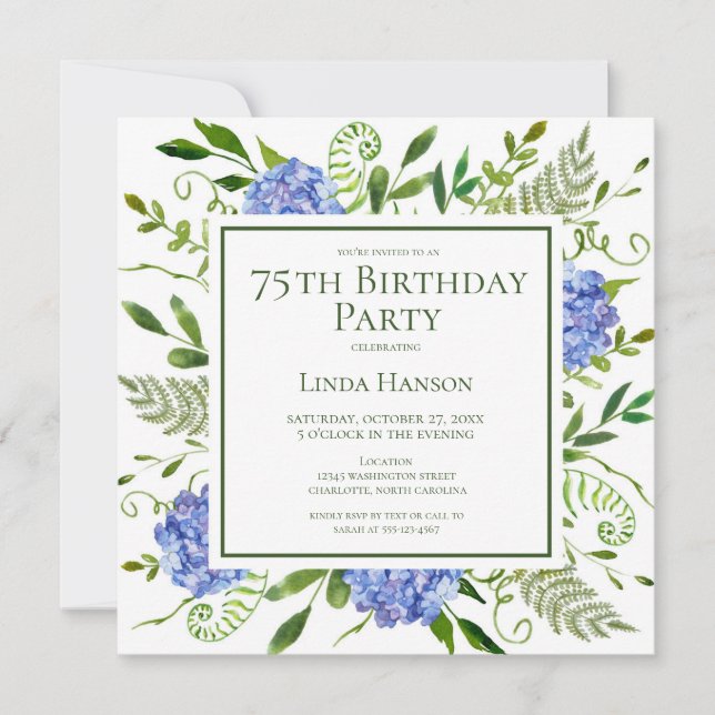 75th Birthday Blue Hydrangeas Card Request  (Front)