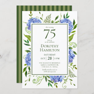 75th Birthday Blue Hydrangeas Invitation