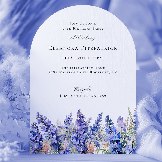 75th Birthday Blue Larkspur July Birth Flower Arch Invitation (Creator Uploaded)