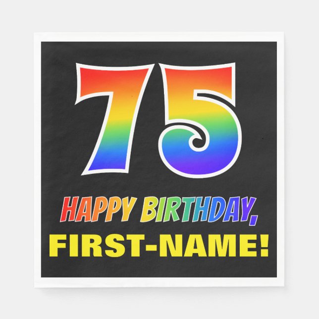 75th Birthday: Bold, Fun, Simple, Rainbow 75 Napkin (Front)