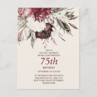 75th Birthday Burgundy Ivory Floral Cream