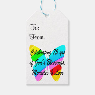 75TH BIRTHDAY BUTTERFLY PERSONALIZED DESIGN GIFT TAGS