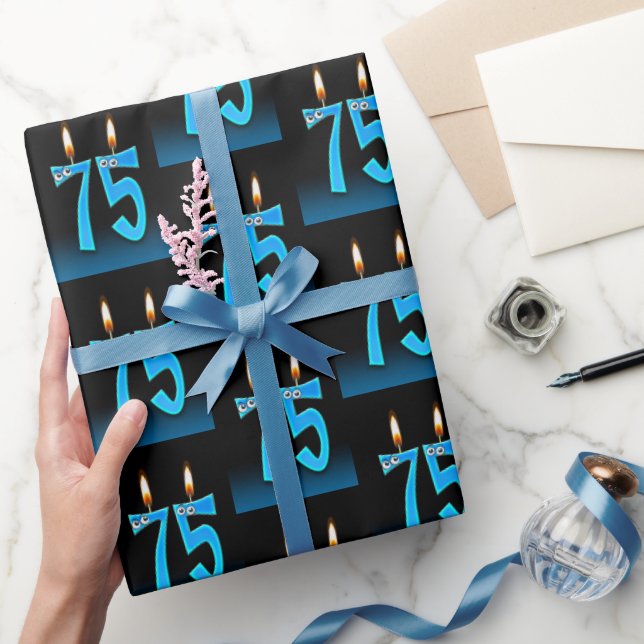 75th Birthday Candles with Eyeballs Wrapping Paper (Gifting)