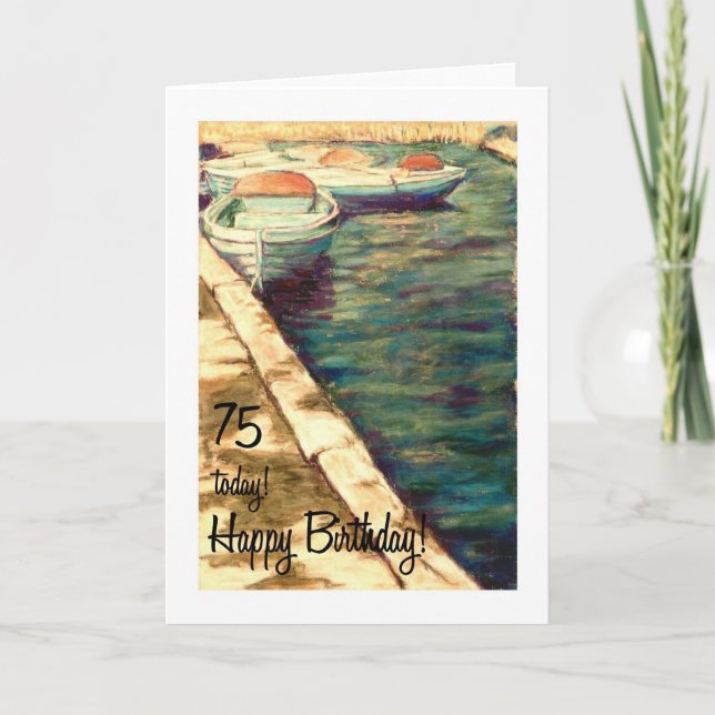 75th Birthday Card - Blue Boats (Front)