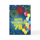 75th Birthday card with fireworks and balloons