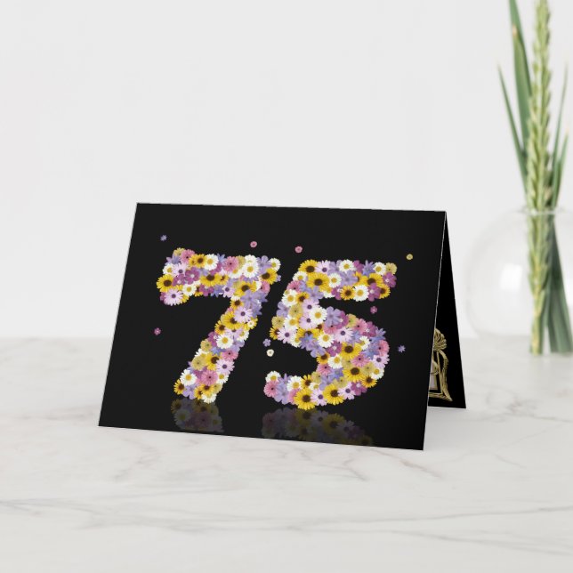 75th birthday card with flowery letters (Front)