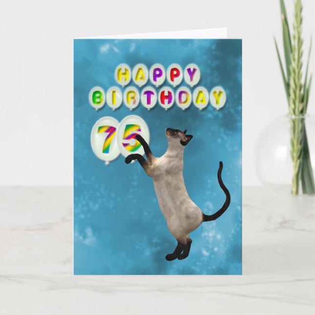75th Birthday card with siamese cats (Front)