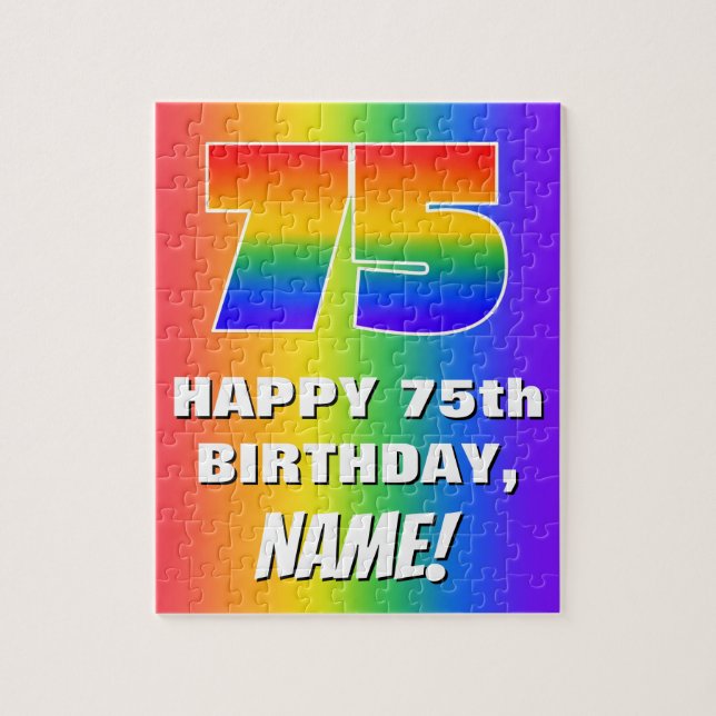 75th Birthday: Colourful, Fun Rainbow Pattern # 75 Jigsaw Puzzle (Vertical)
