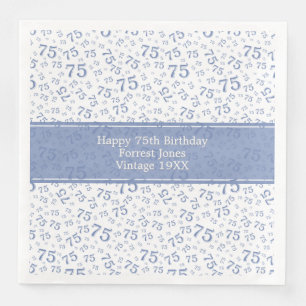 75th Birthday Cool Number Pattern Blue/White Napkin
