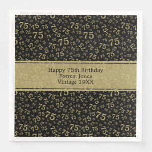 75th Birthday Cool Number Pattern Gold/Black Napkin