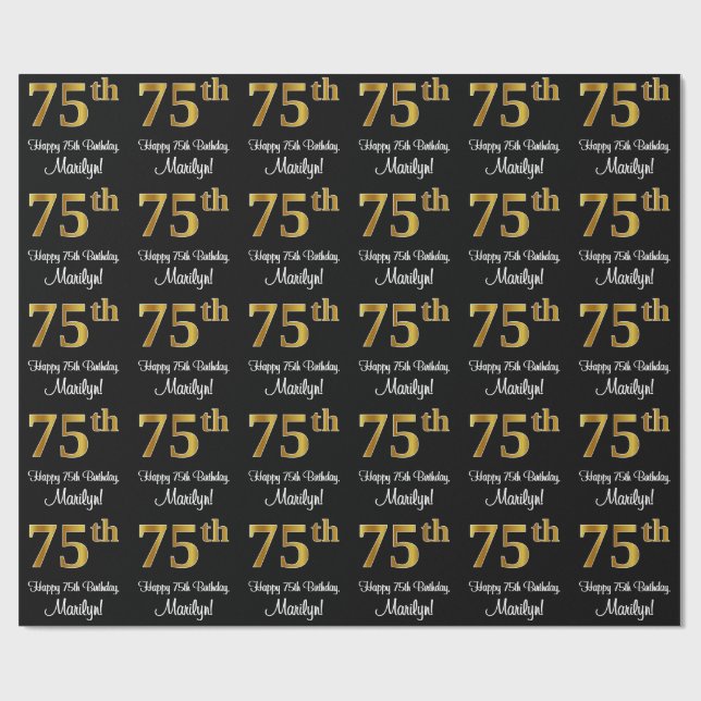 75th Birthday: Elegant Luxurious Faux Gold Look # Wrapping Paper (Flat)