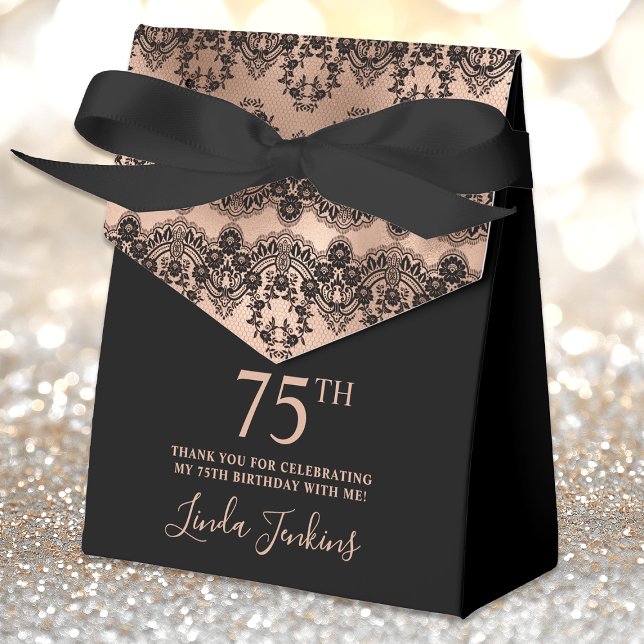 75th Birthday Elegant Rose Gold Black Lace Favour Box (Creator Uploaded)