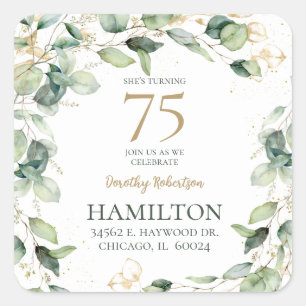 75th Birthday Eucalyptus Return Address Square Sticker
