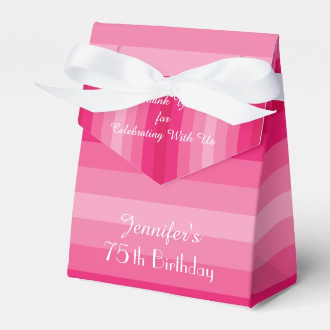 75th Birthday Favour Box, Pink Stripes Box (Front Side)