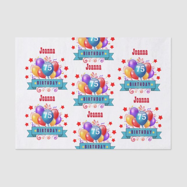 75th Birthday Festive Colourful Balloons C01GZ Tissue Paper (Front)