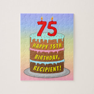 75th Birthday: Fun Cake and Candles + Custom Name Jigsaw Puzzle
