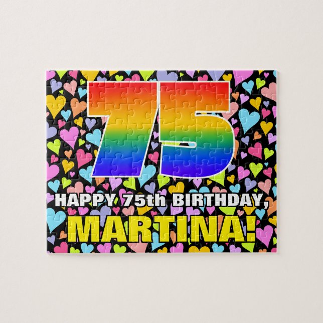 75th Birthday — Fun, Loving Heart Shapes + “75” Jigsaw Puzzle (Horizontal)