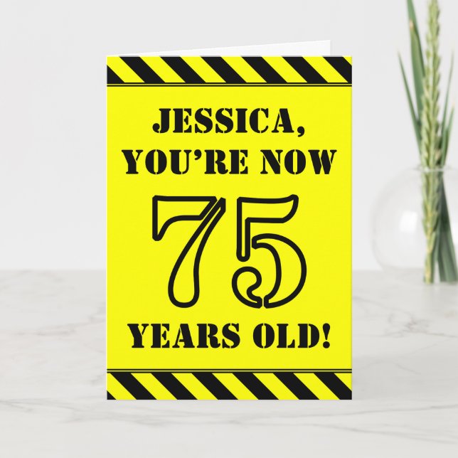 75th Birthday: Fun Stencil Style Text, Custom Name Card (Front)