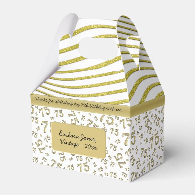 75th Birthday Gold and White Collage Pattern Favour Box (Front Side)